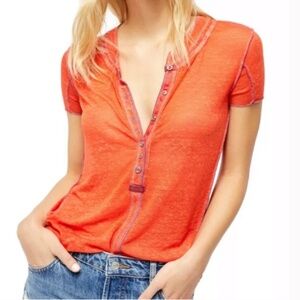 We the Free Free People Kia Henley Button T-Shirt strawberry burnout paper thin